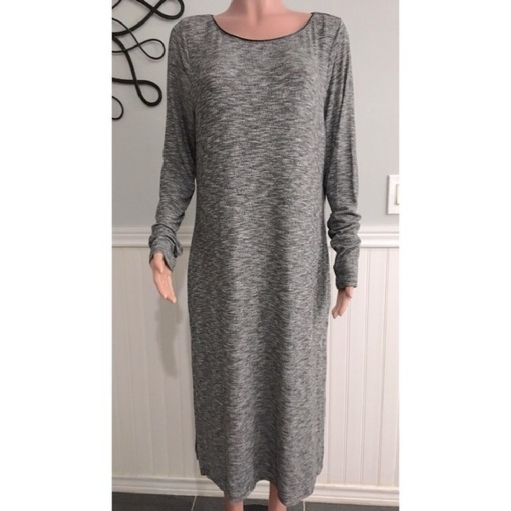 White House Black Market Sweater Dress Faux Leather Trim Side Slits size XL